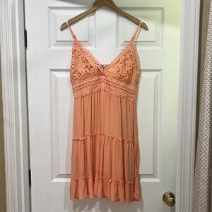 IrisBasic Peach lace bodice summer short mini dress medium NWT